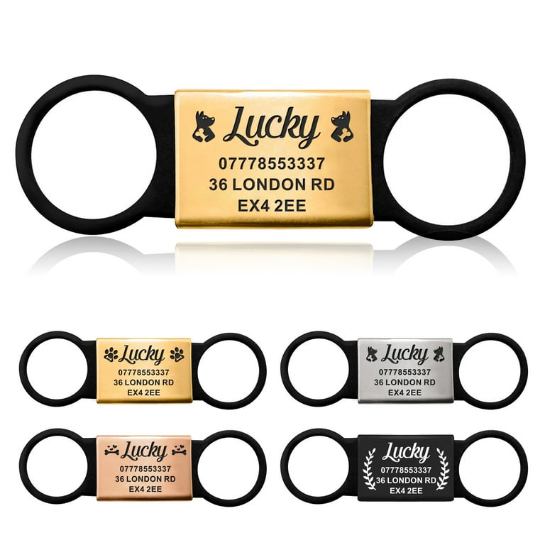 Slide On Pet ID Tags Personalized Engraved Dog Cat Tags Custom Slient Dog Puppy Cat Tags Quiet Silicone Stainless Steel Gold