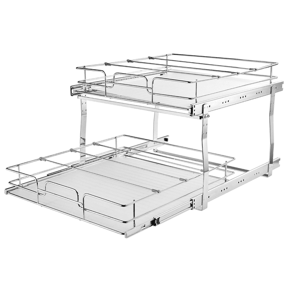 Slide Out Cabinet Organizer 2 Tier, 17"Wx21"Dx15"H Heavy Duty Pantry Shelves, Steel Roll Out Drawers, Kitchen Cabinet Storage, 18.5" Install Size