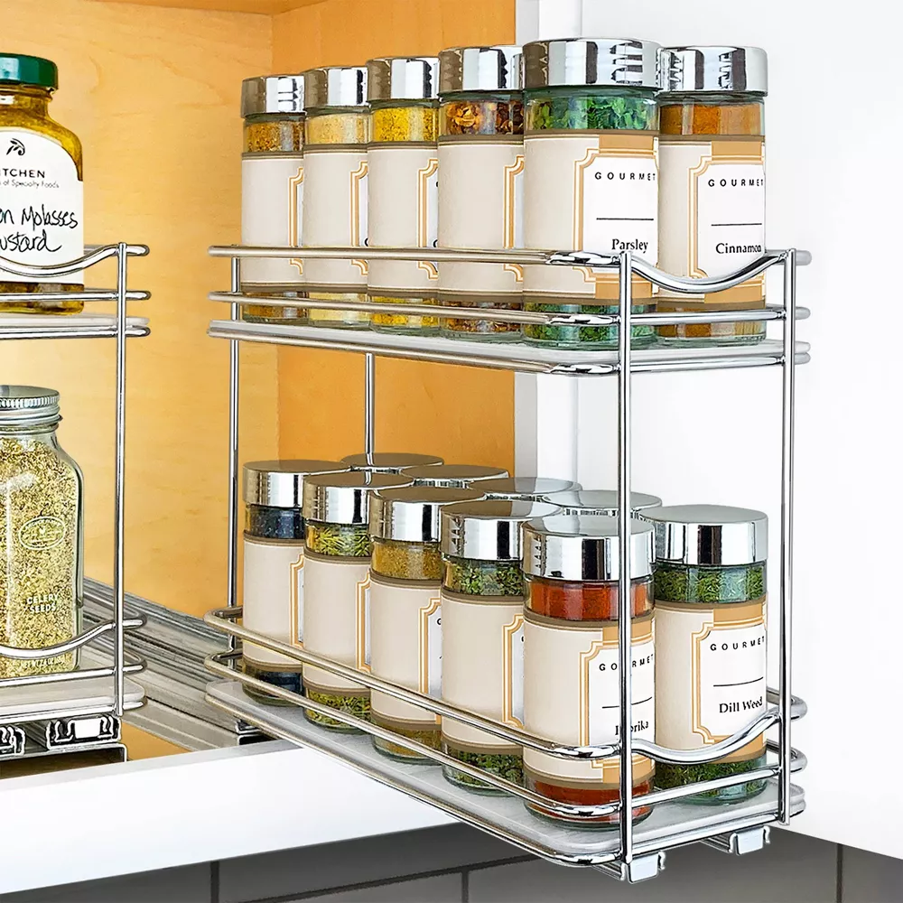 Chrome Double Tier Pull Out Spice Rack Organizer