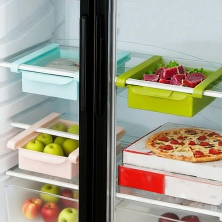 Slide Out Refrigerator Organizer Drawer Adjustable Storage Rack Pull Out Design For Food Kitchen Space Saving