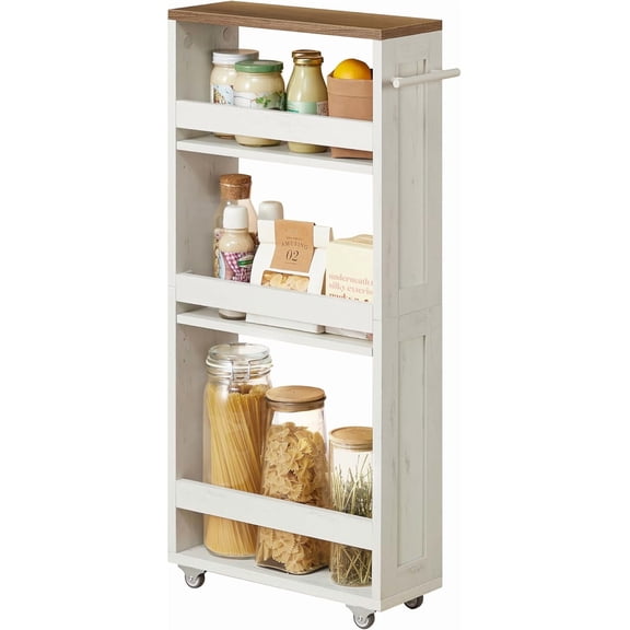 Slide-Out Storage Cart, Slim Kitchen Cart for Small Spaces, with Wheels, Handle, Bathroom, Laundry Room