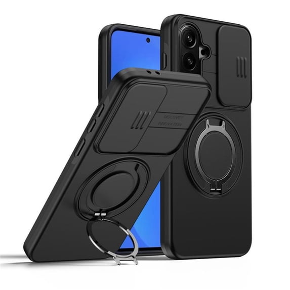 Slide Privacy Lens Phone Case for Samsung Galaxy A37 5G / A36 5G, Built-in Magnetic Ring 360° Rotatable Metal Kickstand Hard PC Soft TPU Shockproof Protective Case