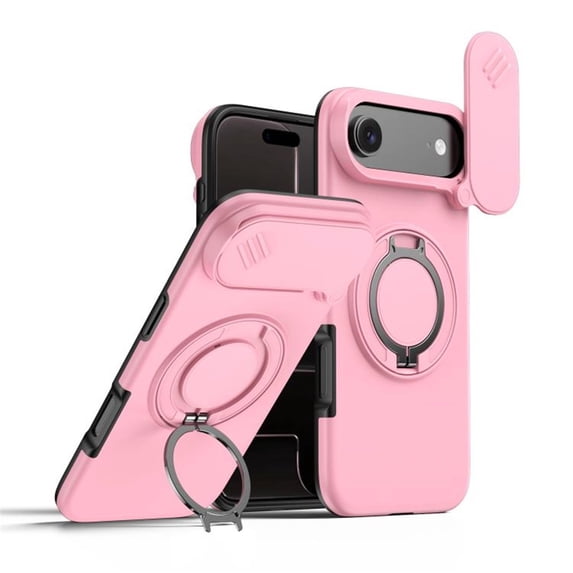 Slide Privacy Lens Phone Case for Apple iPhone Air, Built-in Magnetic Ring 360° Rotatable Metal Kickstand Hard PC Soft TPU Shockproof Protective Case