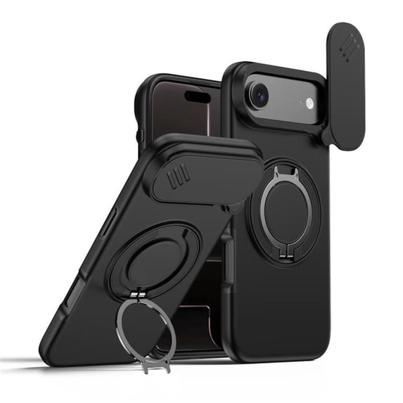 Slide Privacy Lens Phone Case for Apple iPhone Air, Built-in Magnetic Ring 360° Rotatable Metal Kickstand Hard PC Soft TPU Shockproof Protective Case