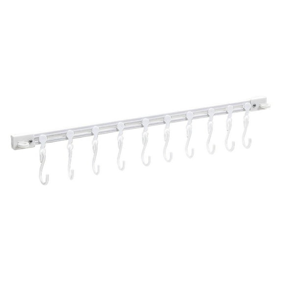 Slide Rail Multifunctional Hook B, Key Hook Track Wall Mounted Kitchen Utensil Rack with 10 Hooks Hanging Pot Rack Hanger Adhesive Coat Hook Rail Multi Purpose Rail Hook