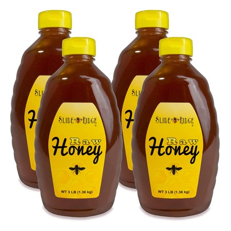 Slide Ridge Raw Honey 3 lbs Squeeze Bottle, All Natural & Unfiltered 4 Pack