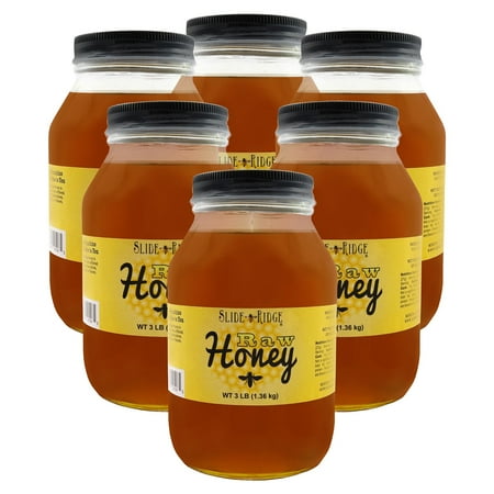 Slide Ridge Raw Honey 3 lbs Squeeze Bottle, All Natural & Unfiltered 6 Pack