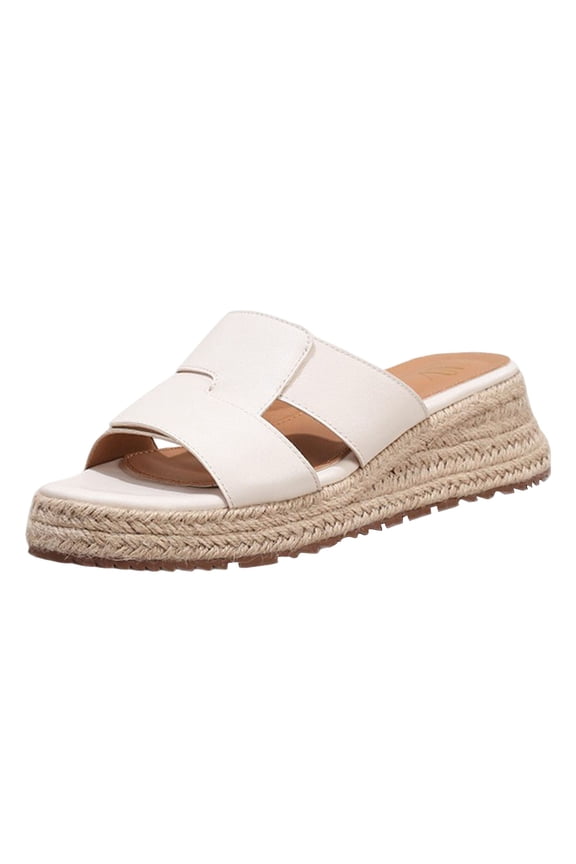 Slide Sandals for Women Slip on Low Wedge Espadrilles Antislip Open Toe Splice Leather Comfortable Footbed Arch Support Summer Outdoor Slippers Beach Shoes White Size 6.5