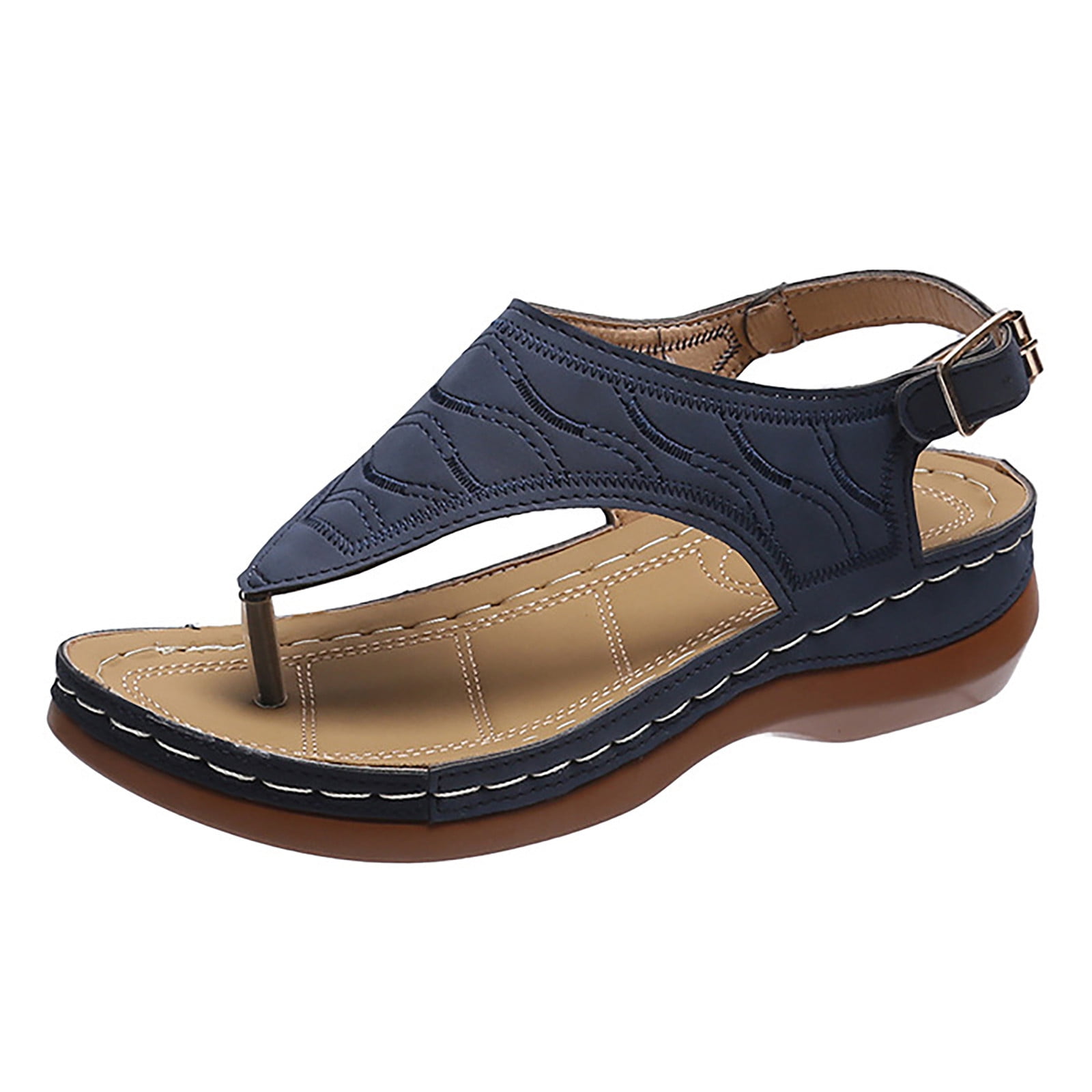 Slide Sandals Women's Wedge Heel Clip Toe Platform Solid Comfortable ...