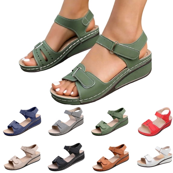 Slide Sandals for Women Casual Spring And Summer Breathable Toe Open Toe One-Line Buckle Wedge Heel Sandals, Green-36