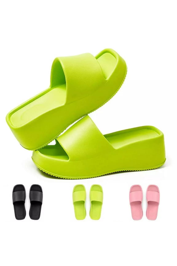 Stylish Women's Solid Color Sandals, Casual Square Toe High Heel Platform Slides, Comfortable Slip On Slippers