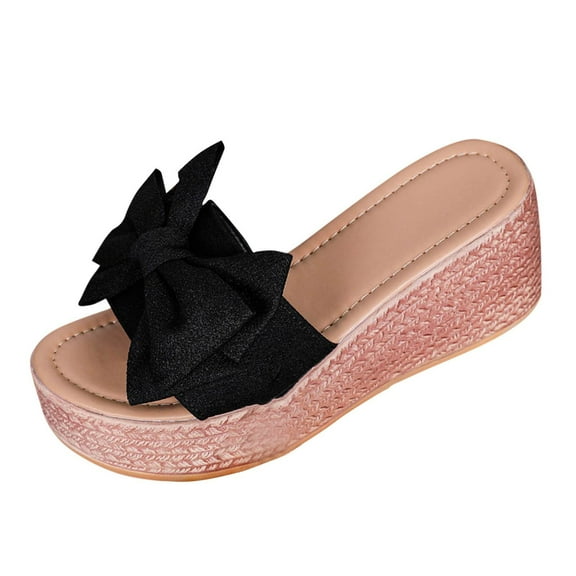 Slide Sandals for Women Plus Size Bow-Knot Platform Wedge Sandals Summer Dressy Outdoor Beach Sandal Comfortable Open Toe Non-Slip Walking Slippers