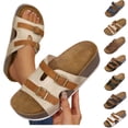 thumbnail image 1 of Slide Sandals for Women Plus-Size Wide Width Breathable Open Toe | Buckle Strap Beach Pool Slippers Thick Soft Sole, #1Beige-38, 1 of 9