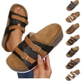 thumbnail image 1 of Slide Sandals for Women Plus-Size Wide Width Breathable Open Toe | Buckle Strap Beach Pool Slippers Thick Soft Sole, #1Black-36, 1 of 8