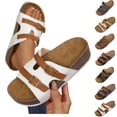 thumbnail image 1 of Slide Sandals for Women Plus-Size Wide Width Breathable Open Toe | Buckle Strap Beach Pool Slippers Thick Soft Sole, #1White-40, 1 of 9