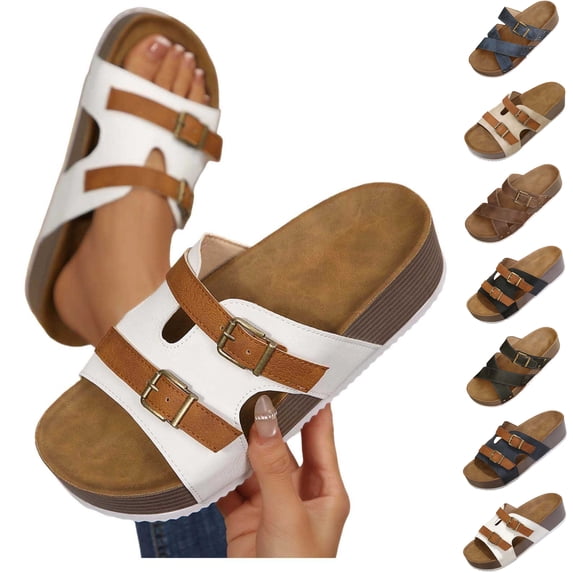 Slide Sandals for Women Plus-Size Wide Width Breathable Open Toe | Buckle Strap Beach Pool Slippers Thick Soft Sole, #1White-40
