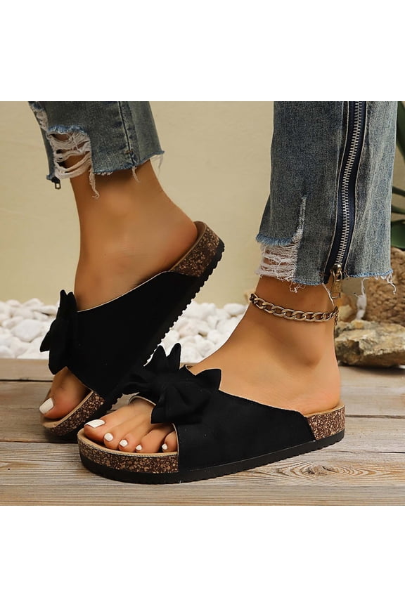 Slide Sandals for Women or Ladies Dressy Summer Casual Cute Bow Tie Knot on Top Strap Comfortable Beach Sandals for Summer Outdoor Indoor