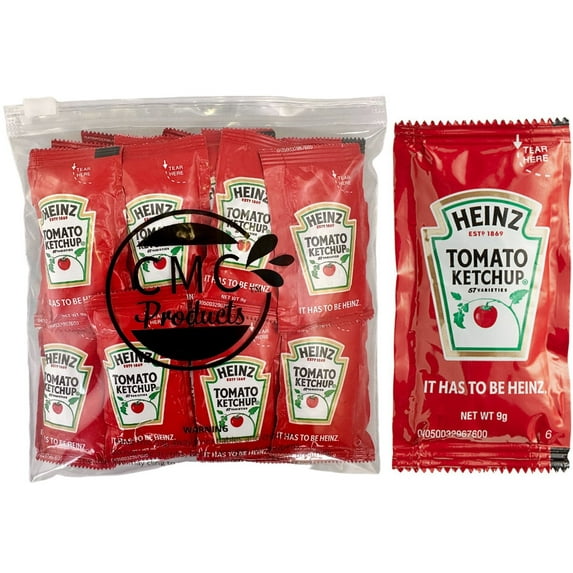 Slide Seal Bag of 25 Heinz 9g Ketchup Condiment Packs - Ketchup w/ Plastic Food Bag & Slide Seal Perfect for Boxed Lunches, BBQ, Picnics, and Parties (Ketchup, 25 Count)