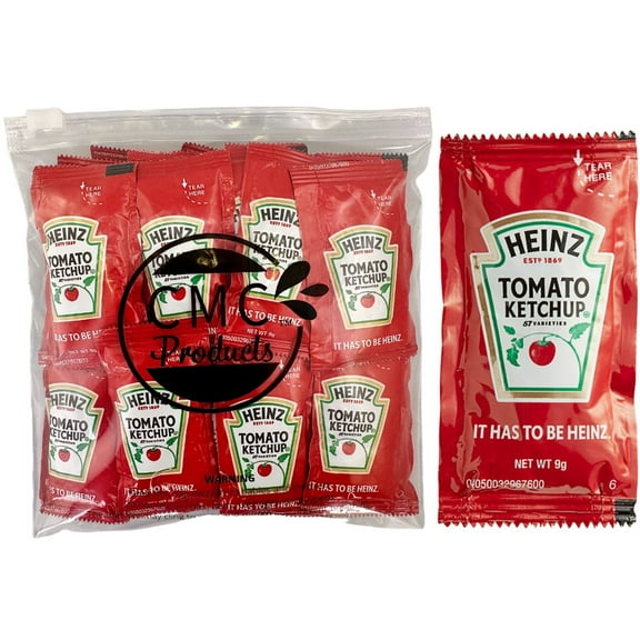 Slide Seal Bag of 25 Heinz 9g Ketchup Condiment Packs - Ketchup w/ Plastic Food Bag & Slide Seal Perfect for Boxed Lunches, BBQ, Picnics, and Parties (Ketchup, 25 Count)