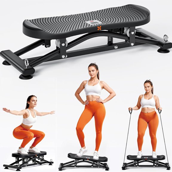 Slide Stepper Machine, Ultra-Quiet Silent Full Cardio Workout Equipment for Use with Resistance Bands, LCD , Ski Simulator Stepper for Women & Men