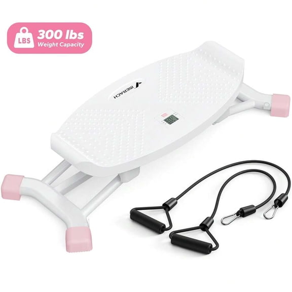 Slide Steppers For Exercise At Home, Mini Stair Stepper With Resistance Bands, Stairmaster Machine For Full Body Workout, 300 LBS Loading Capacity Exercise Equipment White