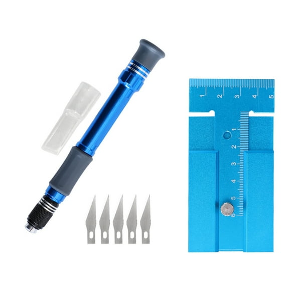 Slide T Ruler Engraving Knife Pen Kit Scribing Cutting Auxiliary Tool for DIY Cutting Plastic Plates & Engraving Lines,1 x Miter Table Saw Height Ruler 1x Model Carving Pen Knife Set,Blue