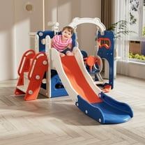 Slide for Toddlers Age 2-5 Kids Swing and Slide Set Baby Outdoor Indoor Playset with Basketball Hoop and Ball Stair Telescope Playground for Backyard