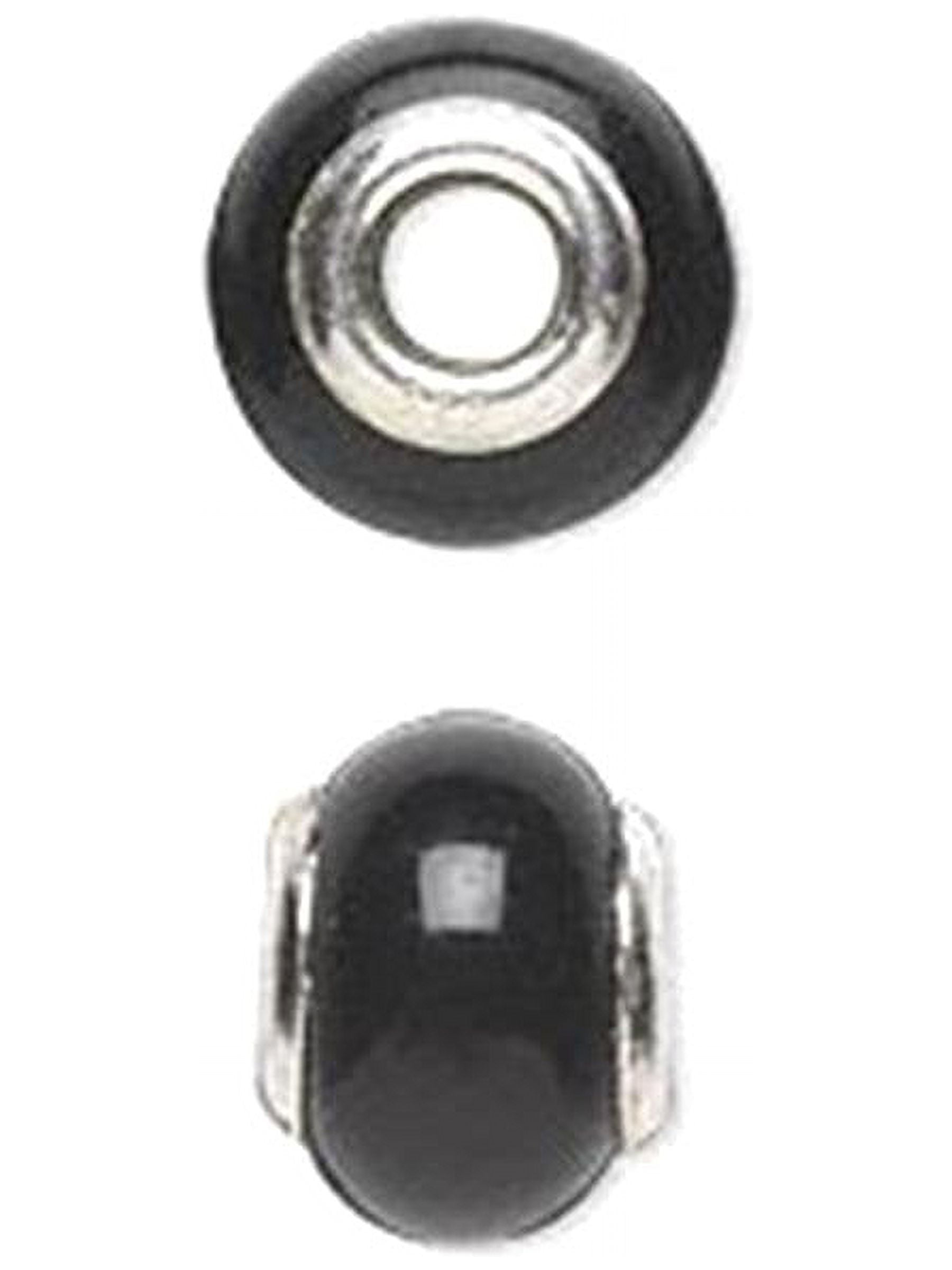 Slide-on Bead Charm Black Agate Sterling Silver 4mm Center Hole Slide-on Bead Charm Black Agate Sterling Silver 4mm Center Hole