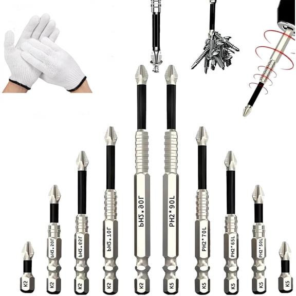 Slideach Magnetic Screwdriver Bits, Universal Lifesparking Screwdriver Bits, High Magnetic Driver Drill Bit Set 25 50 65 70 75 90 100 120 150mm (2 SET A (25+50+65+70+90))