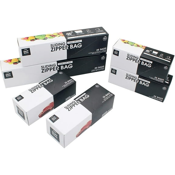 Slider Food Storage Bags, Variety Pack, 4 Sizes, 145 Count, Expandable Bottom, Easy to Use