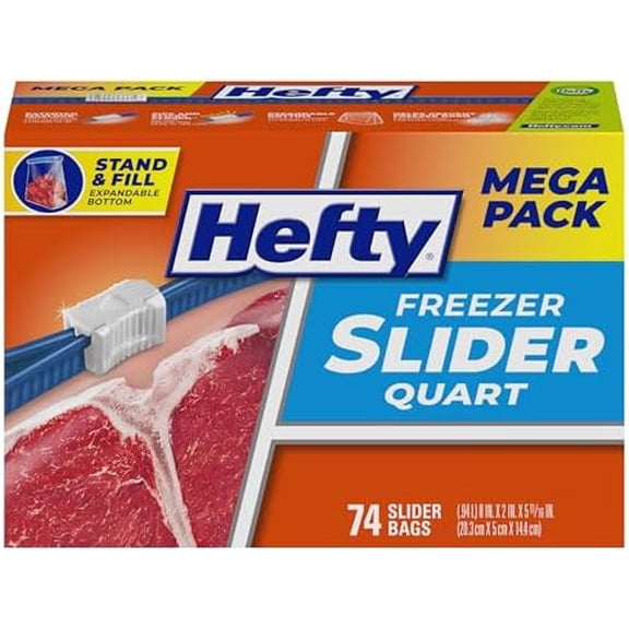 Slider Freezer Kitchen Storage Bags, Quart Size, 74 Count