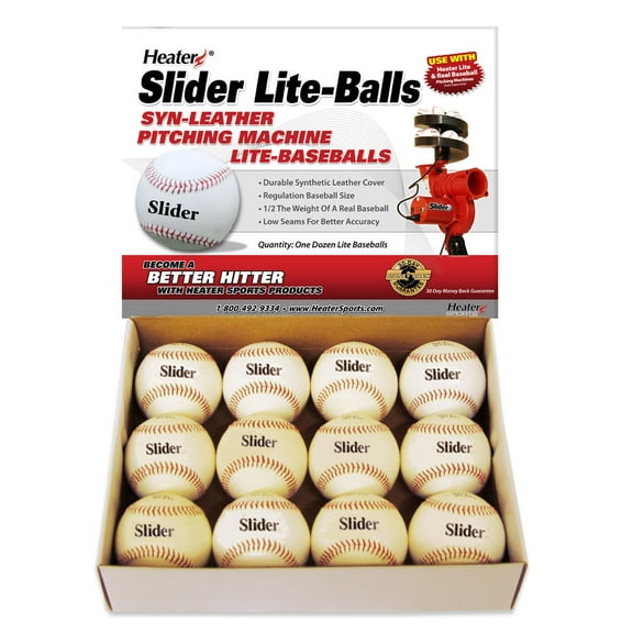 Heater Sports Slider Lite Genuine Leather Pitching Machine Baseballs - 1 Dozen, Accurate, & Long-Lasting