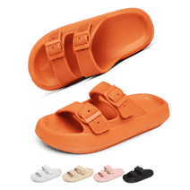 Slides Sandals Women Men Cloud Slippers Adjustable Buckles House Shower Shoes Cushion Soft Comfort, Orange