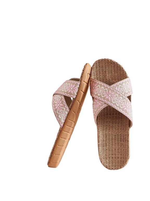 Slides Women,Women's Floral Print Linen House Sandals,Pink,39
