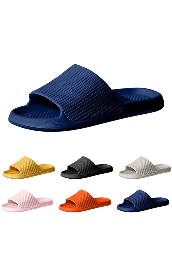 Slides for Men Solid Color Open Toe Sandals Summer Indoor House Slippers Casual Antislip Quick Drying Shower Shoes Black Size 11.5