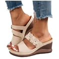thumbnail image 1 of Slides for Women Bohemia Flower Wedge Sandals Arch Support Summer Beach Vacation Slip on Platform Slippers Beige Size 7, 1 of 7