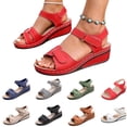 thumbnail image 1 of Slides for Women Casual Spring And Summer Breathable Toe Open Toe One-Line Buckle Wedge Heel Sandals for Women, Red-37, 1 of 9