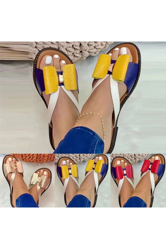 Slides for Women Flat Slide Sandals Slip On Open Toe Sandals Casual Style with Bowknot Ornament for Summer Outdoor Indoor