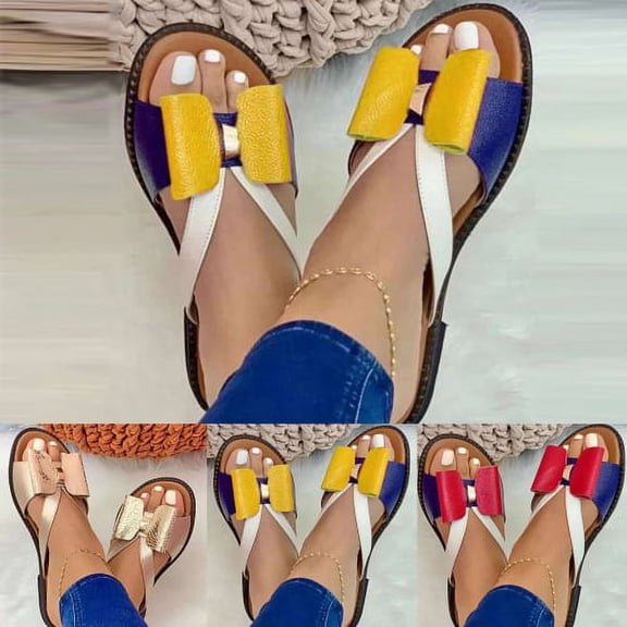 Slides for Women Flat Slide Sandals Slip On Open Toe Sandals Casual Style with Bowknot Ornament for Summer Outdoor Indoor