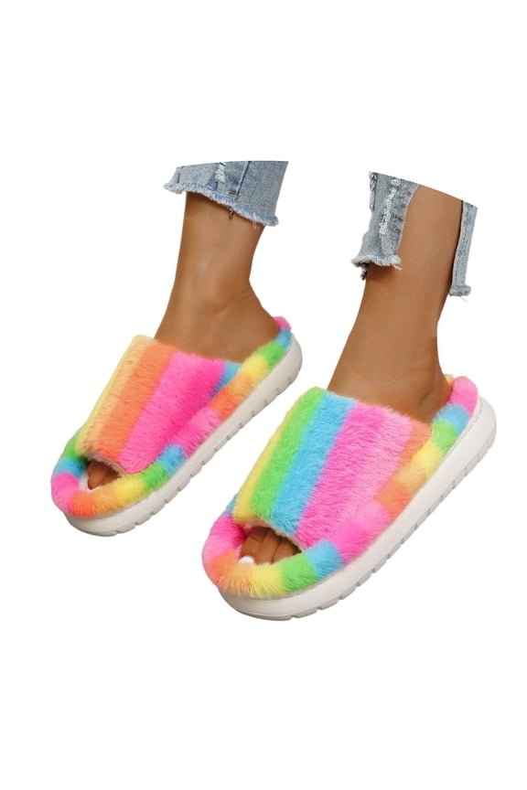 Slides for Women House Shoes for Women Ladies Fashion Winter Insulation Closed Toe Flat Bottom Soft Slippers