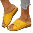 thumbnail image 1 of Slides for Women Open Toe Buckle Strap Wedge Sandals Casual Slip on Slippers with Arch Support Summer Footwear Yellow Size 9, 1 of 6