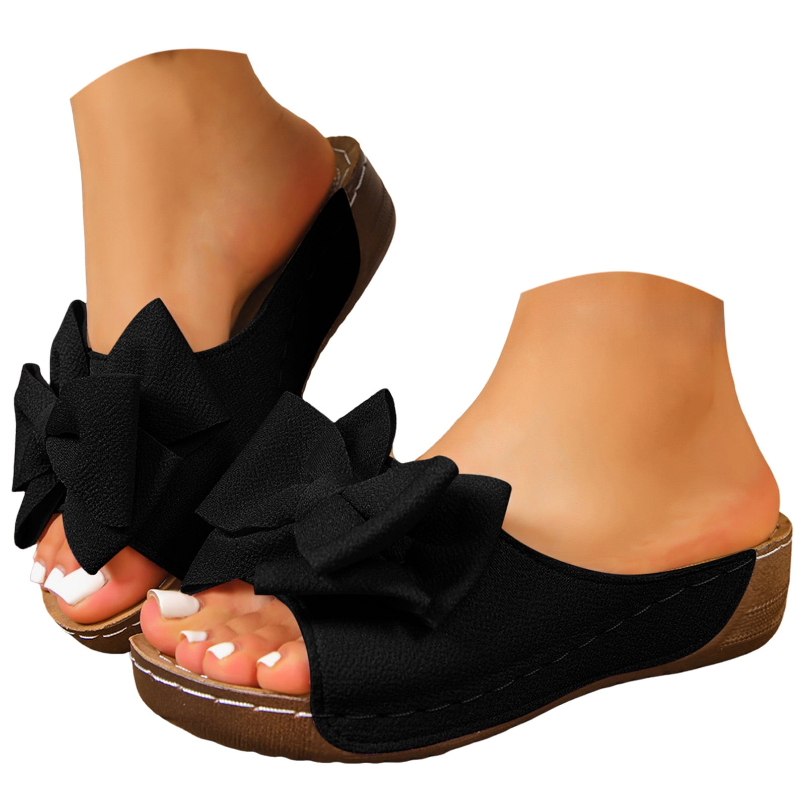 amazon black dress sandals Mostsola Slides for Women Suede Bowknot Open Toe Orthopedic Antislip Platform Summer Slip on Slippers Beach Shoes Size 6, Women's Size:42 Regular & any size pants (add Size in payment comment section)