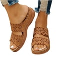 thumbnail image 1 of Slides for Women Summer Women's Slide Sandals Slippers Plus Size Carving Wedge Heel, Brown-43, 1 of 5