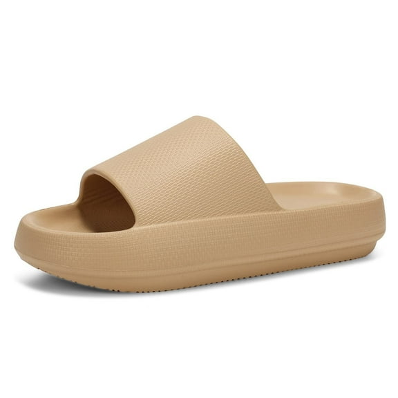 Slides for Women and Men Sandals Pillow Slippers Shower shoes Cushioned Cloud Slides,Khaki,8 Women/6 Men