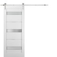 thumbnail image 1 of Sliding Barn Door 18 x 84 with Stainless Steel 6.6ft Hardware | Quadro 4055 White Silk with Frosted Opaque Glass | Top Mount Rail Hangers Sturdy Silver Set | Lite Wooden Solid Panel Interior Doors, 1 of 6