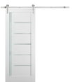 thumbnail image 1 of Sliding Barn Door 24 x 84 with Stainless Steel 6.6ft Hardware | Quadro 4088 White Silk with Frosted Opaque Glass | Top Mount Rail Hangers Sturdy Silver Set | Lite Wooden Solid Panel Interior Doors, 1 of 6