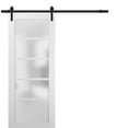 thumbnail image 1 of Sliding Barn Door 28 x 84 with Hardware | Quadro 4002 White Silk with Frosted Opaque Glass | Top Mount 6.6FT Rail Hangers Sturdy Set | Lite Wooden Solid Panel Interior Doors, 1 of 6