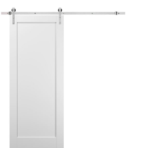 Sliding Barn Door 28 x 84 with Stainless Steel 6.6ft Hardware | Quadro 4111 White Silk | Top Mount Rail Hangers Sturdy Silver Set | Wooden Solid Panel Interior Doors