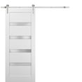 thumbnail image 1 of Sliding Barn Door 28 x 84 with Stainless Steel 6.6ft Hardware | Quadro 4113 White Silk with Frosted Opaque Glass | Top Mount Rail Hangers Sturdy Silver Set | Lite Wooden Solid Panel Interior Doors, 1 of 6