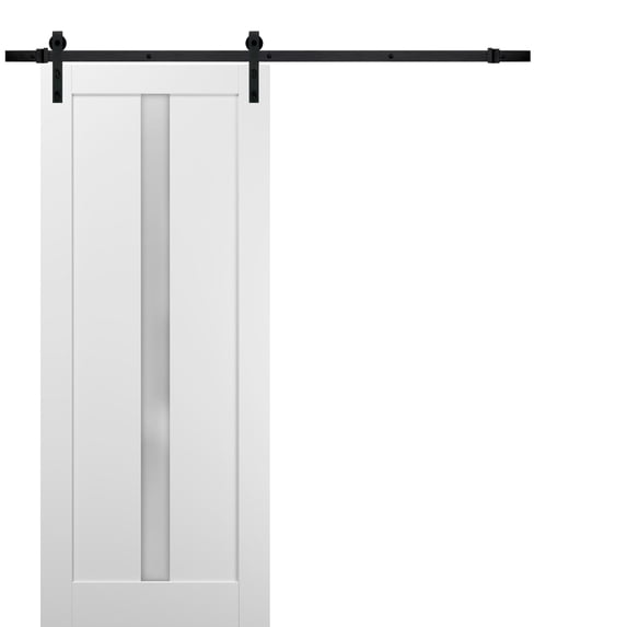 Sliding Barn Door 28 x 96 with Hardware | Quadro 4112 White Silk with Frosted Opaque Glass | Top Mount 6.6FT Rail Hangers Sturdy Set | Lite Wooden Solid Panel Interior Doors